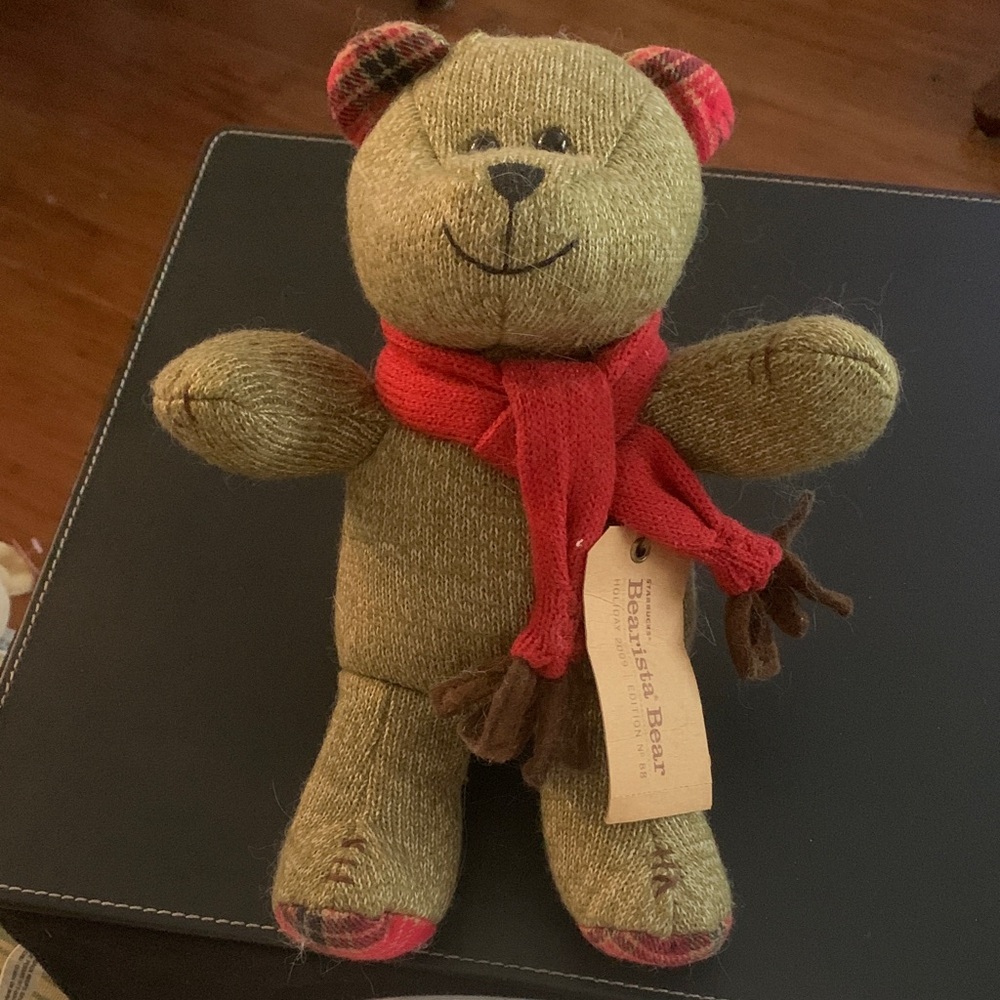 2009 Starbucks Red and White Plaid Fabric Patch teddy bear!